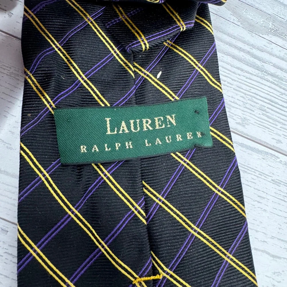 Ralph Lauren Lauren Necktie Black Gold Purple Stripe‎ Silk Blend Men Formal